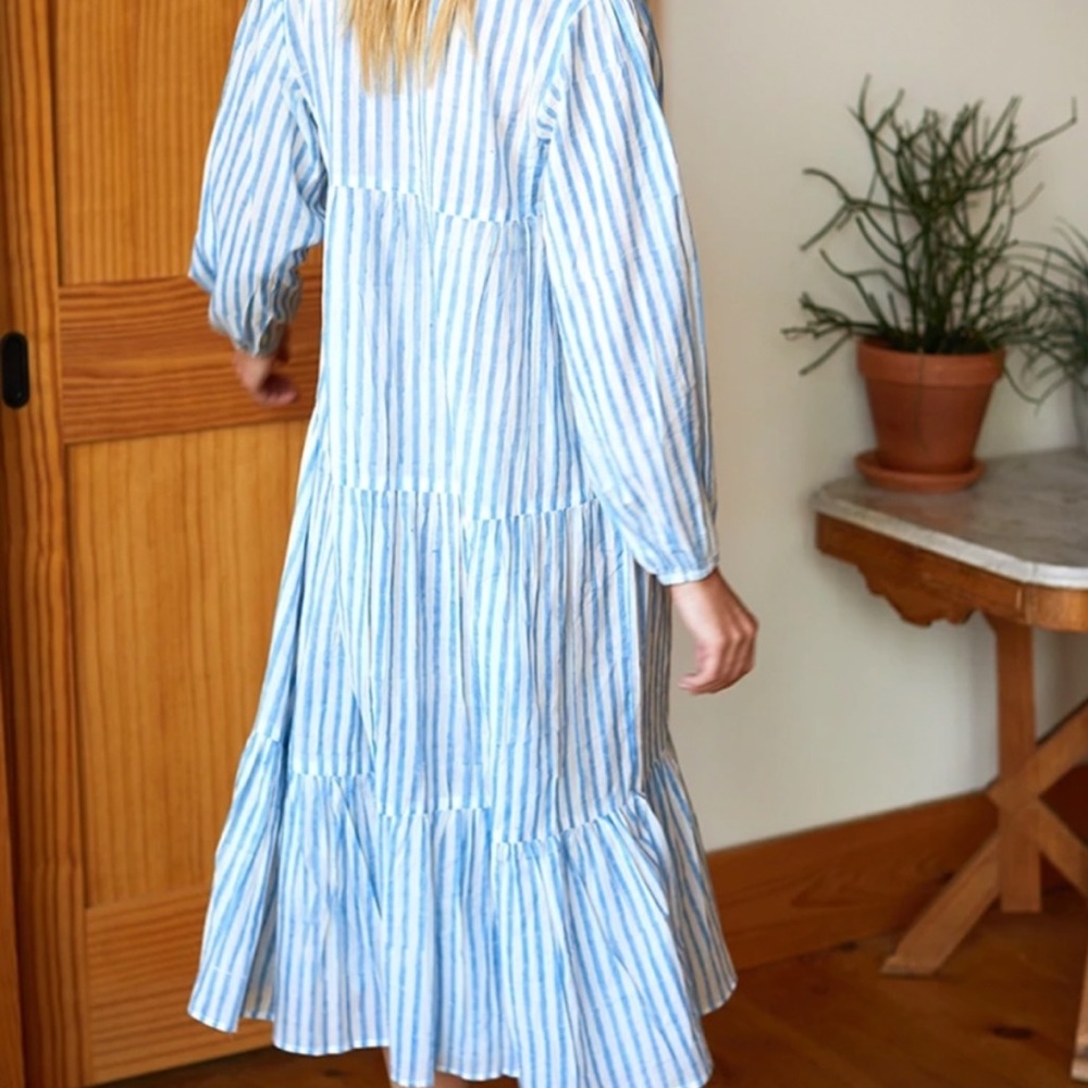 Emerson Fry India Collection Blue/White Stripe Heirloom Dress. Size XS/S. - Picture 2 of 9